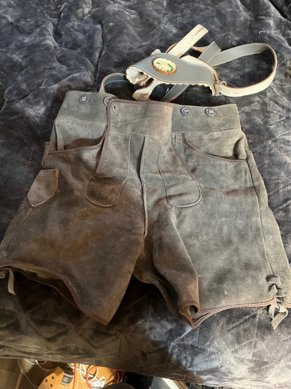 Men's Traditional Suede Lederhosen Shorts - Brown